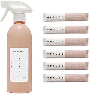 Spruce Multipurpose Starter Kit Bundle: Refillable Cleaning Kit with Aluminum Eternity Bottle and 6 x Plastic-Free Concentrated Refills. Just-add-water. Eco friendly, Non-toxic, 100% Vegan