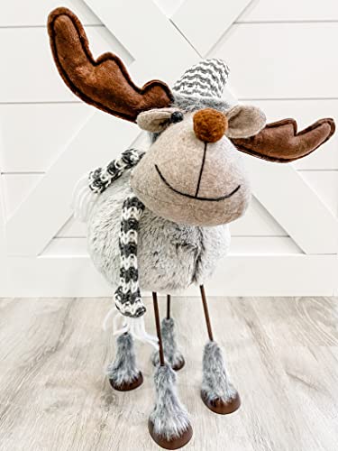 Holiday Deer Decoration - 15" Tall Free-Standing Huge Reindeer Long Antlers - Large Scandinavian Swedish Elk Tomte Gnome Plush Figurine Ornament For Thanksgiving And Christmas Table Home Decor #TOP1