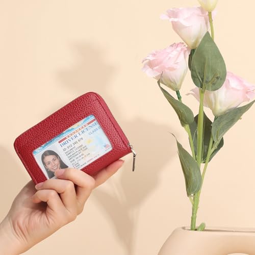 Image of SENDEFN Leather Wallet Women RFID Blocking Small Compact Wallets Credit Card Holder with ID Window