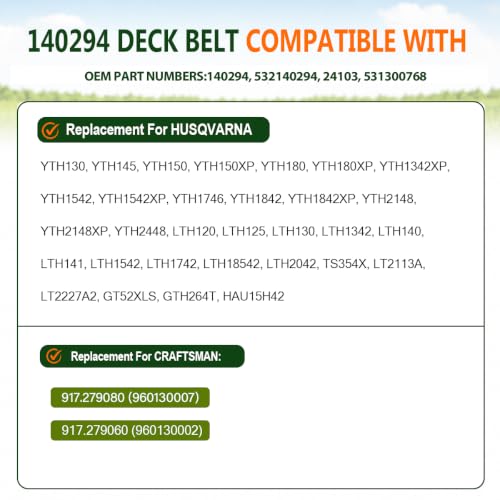 Image of 140294 Belt 1 /2 inchx82 inch for AYP Husqvarna Craftsman Poulan Aramid Cord | 42 /44 inch riding mower belt for AYP Husqvarna Craftsman Poulan, replaces 531300768 532140294 24103 140067 161597