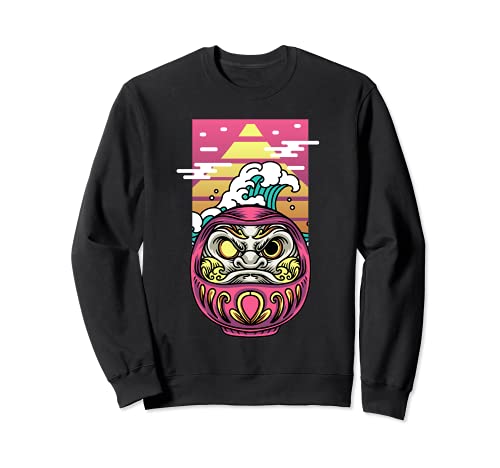 Japanese Daruma Doll Great Wave Off Kanagawa Japan Mt. Fuji Sweatshirt, Black