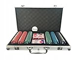 Girox klassisches Pokerkoffer Set 300 Chips - Pokerkoffer Aluminium 38,7 x 23,5 x 6,5 cm - Pokerset mit 2 Kartendecks 5 Würfeln Dealer Little Blind Big Blind - gewichtete Pokerchips 10 g