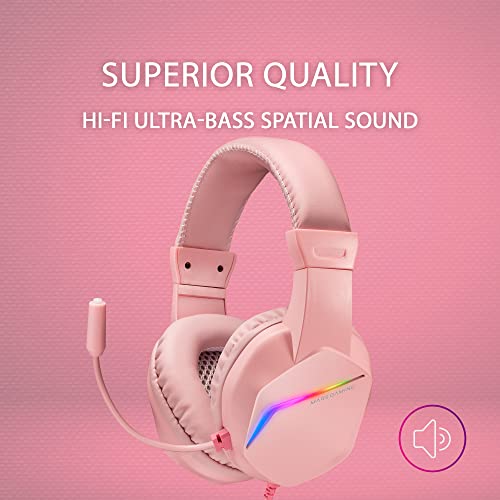 MARSGAMING MH122P Mars Gaming FRGB Over Ear Gaming Hoofdtelefoon met Microfoon, HiFi Geluid, Geluidsonderdrukking, Ultra Lichtgewicht, PS4 PS5 Xbox Switch Tablet Windows Mac, Roze - Afbeelding 5