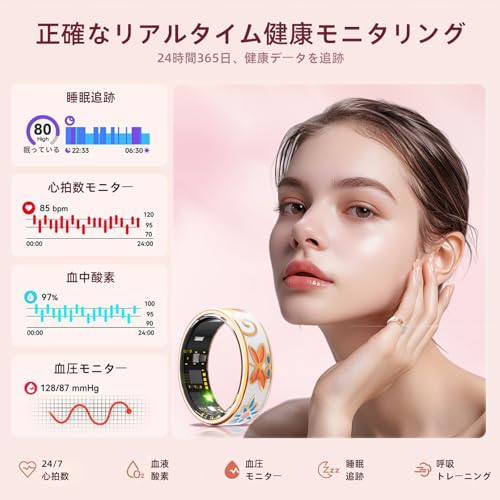 Jermisdin スマートリング 健康管理 【2025年新登場 】睡眠検測 活動量計 歩数計 カロリー 運動距離 IP68防水 遠隔撮影 軽量 長持ちバッテリー 充電ケース付き 日本語説明書 IOS/Android対応 の商品画像 1
