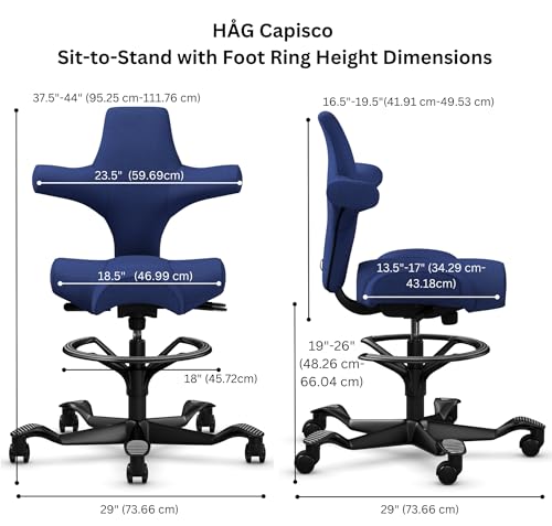 Image of HAG Capisco Sit to Stand Chair-Black Frame-Upholstered Cobalt Blue-with Foot Ring
