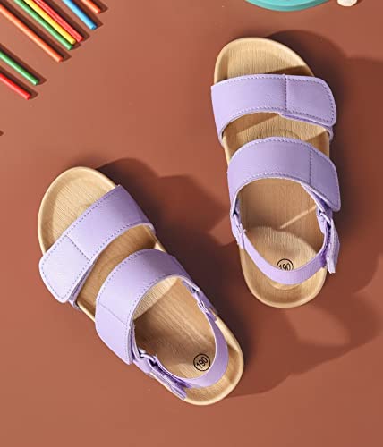 Cubufly Toddler Sandals Double Strap Flat Comfortable Summer Shoes Back Elastic Straps With Hook Loop Open Toe Lightweight Hook Loop Sandal Purple #TOP6