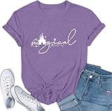 Magical Shirt for Women Magic Kingdom Tshirt Cute Castle Graphic Tees Family Vacation Shirts Short Sleeve Casual Tops Light Purple-XL