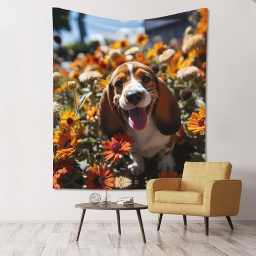 Tapisserie Basset Hound Florals tissu ultra doux décoration chambre