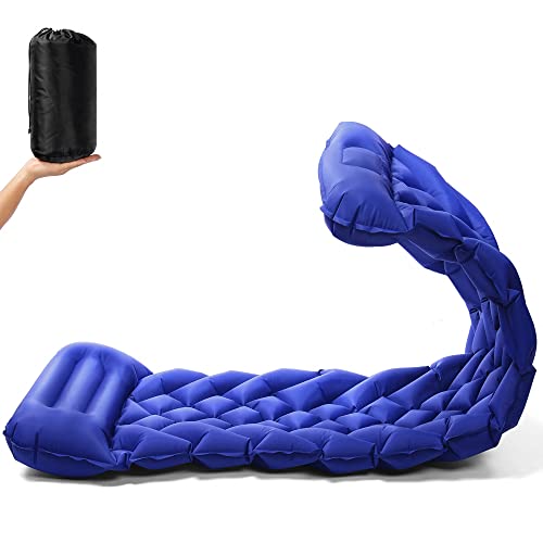 Seaborn Inflatable Camping Sleeping Pad, Inflatable Sleeping Mat With Pillow Built-In Foot Pump, Compact Ultralight Waterproof Camping Air Mattress For Backpacking (Nylon Dark Blue) #TOP24