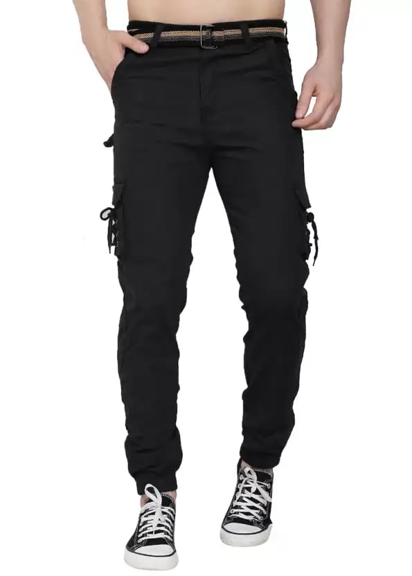 Image of LINARIA Men's Regular Fit Mid Rise Cargos Black (LA0012) (32)