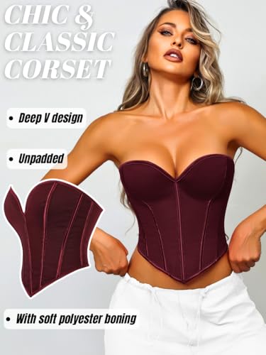 Image of ChiaoLezhee Heart Corset Top For Women, Sexy Concert Outfits Going Out, Strapless Crop Top, Overbust Bustier