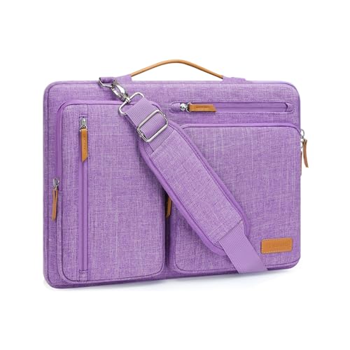 Image of MOSISO 360 Protective Laptop Shoulder Bag,14 inch Computer Bag Compatible with MacBook Air 15 inch M4 M3 A3114 M2 A2941 /Pro A1990 A1707,Side Open Messenger Bag with 4 Zipper Pockets&Handle, Lilac