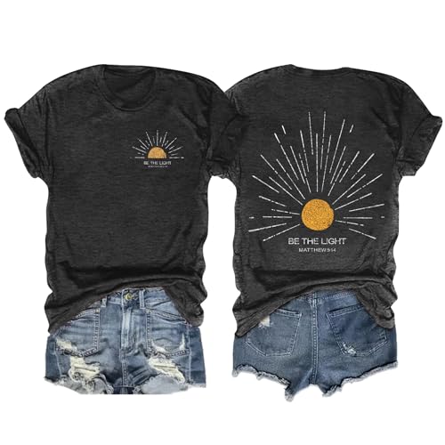 Christian Tshirts Women Be The Light Shirts Religious Tees Casual Faith Short Sleeve Tops