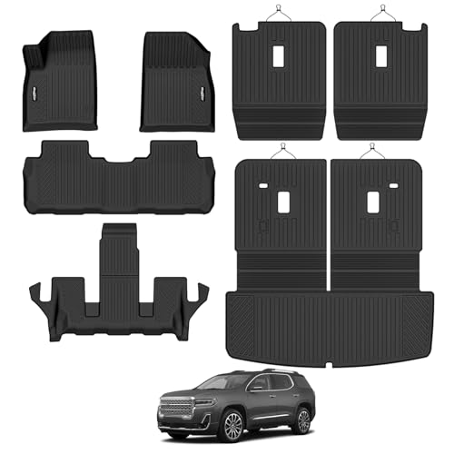 Bingoliner Floor Mats for 2017-2023 GMC Acadia 6 Seats with 2nd Row Bucket Seat Trunk Mat and Backrest Mat All Weather TPE Protector for GMC Acadia Accessories