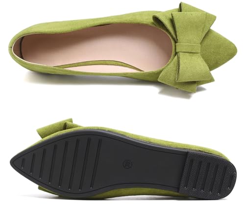 Image of SAILING LU Womens Bowknot Ballet Flats Pointy Toe Suede | Casual Flat Shoes, Dressy Wear to Work, Moccasins, Slip-Ons