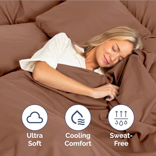 Image of Full Size 4 Piece Sheet Set - Ultra Soft & Cooling Sheets - Copper Brown | Fits 8 Inch to 16 inch Mattress, Wrinkle Free & Fade Resistant with Deep Pockets, Breathable, Comfy Hotel Luxury Bedding