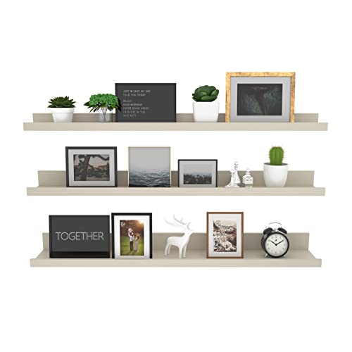 RLAVBL Juego de 90 cm de Largo Baldas Estanterías de Pared de Madera Blanco Roto de 3 Piezas - Estanterias de Pared para Salon, Cocina, Baño, Dormitorio, Ahorra Espacio en el Hogar