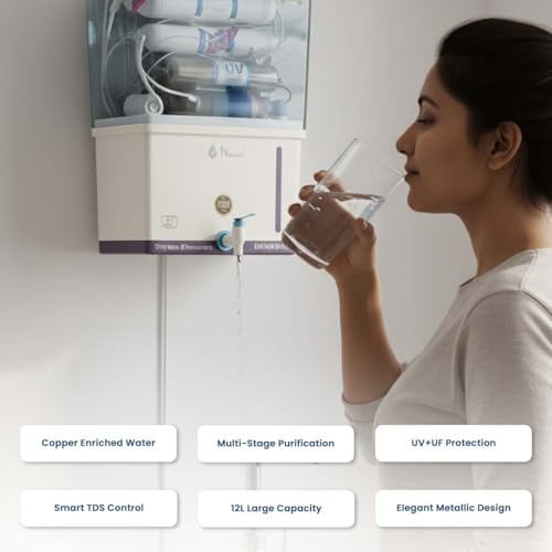 Image of Natures Aqua Grand RO UV Water Purifier, 12L Capacity, Wall Mount, White Plastic, Advanced TDS Control with UV+UF Protection, Electric Powered