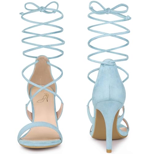 Allegra K Allegra K Women Open Toe Stiletto High Heel Lace-Up Sky Blue Sandals - 7 m US