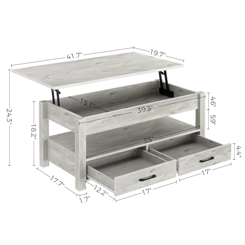 Rolanstar CF003-V2-GY106-RR-VC Coffee Table, Lift Top Coffee Table With Drawers And Hidden Compartment, Living Room Table thumb #2