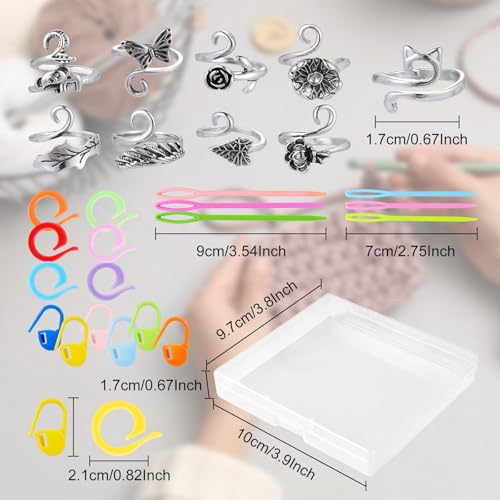 Image of HUISUYTON 9PCS Crochet Ring for Finger, Adjustable Crochet Tension Ring, Yarn Rings for Crocheting Knitting Gifts for Women