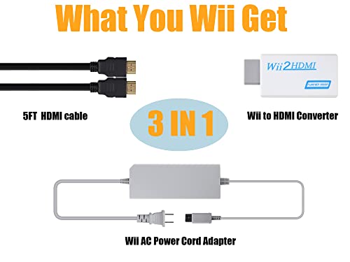 3 In 1 Wii Hdmi Adapter Wii To Hdmi Adapter For Smart Tv + Wii Power Cord Ac Adapter + 5Ft High Speed Hdmi Cable Compatible With Nintendo Wii (Not For Wii U) #TOP1