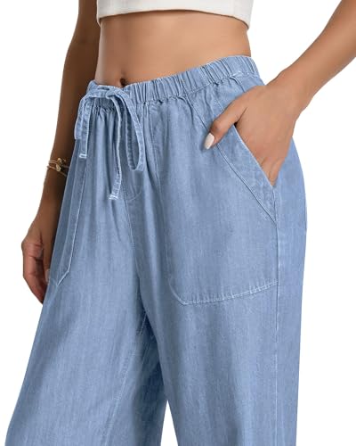 Women's Drawstring High Waisted Wide Leg Jeans Loose Fit Casual Denim Pants4