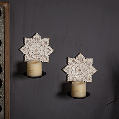 Farmhouse Wall Sconces Set Of Two Candle Holder, Hanging Sunflower Rustic Candle Holder, Handmade Wooden Candle Holder Wall Decor, White Wall Candle Sconces For Home Bedroom Living Room #TOP1
