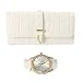 Women's Matching Leather Watch & Tri-Fold Wallet Gift Set - White