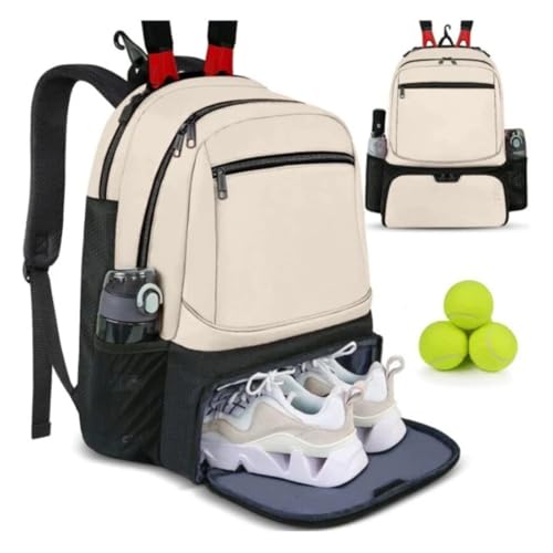 Mochila de tenis con compartimento para zapatillas ventilado y almacenamiento multicapa