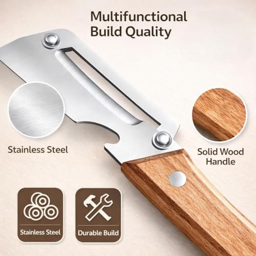 Image of Vegetable Peeler with lid Stainless Steel Blade Peeler Multipurpose Kitchen Peeler Fruit Potato sabzi Peeler Ergonomic Wooden Handle Rust Resistant Heavy Duty Tool Precision Cutting Easy Peeling