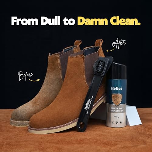 Image of Helios Suede & Nubuck Cleaner Spray 165 ml with Brush | Removes Dirt, Dust & Stains | Safe for Suede, Nubuck & Leather Shoes | Shoe Cleaning Kit