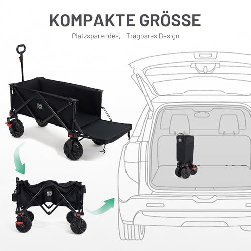 TIMBER RIDGE XXXL Bollerwagen Faltbare 300L Extra Langer mit Faltbarer Heckklappe Handwagen mit Seitentasche Getränkehalter verstellbarem Griff, Gartenwagen Transportwagen für Alle Gelände