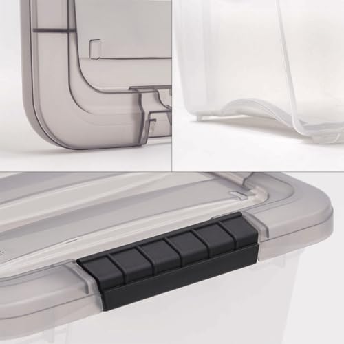Clear Plastic Storage Bins with Gray Lids, 32 Qt Stackable Container Box, Built-in Handles, 18.75x14.38x10.50 Inches, Set of 5 - Image 6