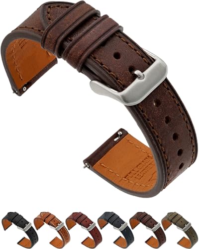 Benchmark Quick Release Leather Watch Band - Premium Italian Full Grain Leather Watch Straps for Men & Women (Dark Brown, 18mm)
