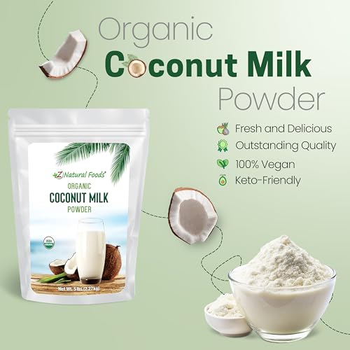 Z Natural Foods Organic Coconut Milk Powder - All-Natural Vegan Dairy-Free Alternative with MCTs - Unsweetened Coconut Creamer for Coffee & Smoothies - Gluten-Free, Non-GMO, 5 lbs