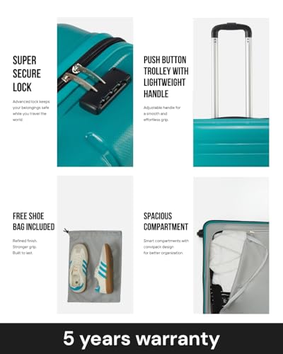 Image of SNITCH Loop Medium Size Teal Polypropylene Hard Travel Suitcase - Suitcase Medium Size & Luggage with 4 Wheels, Secure Lock & Free Shoe Bag