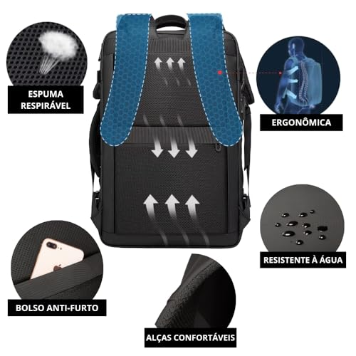 Mochila Masculina Expansiva Para Viagem Notebook 17 Polegadas Executiva Impermeável Resistente Desig