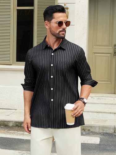 Hardaddy Men's Striped Shirts Casual Button Down Long Sleeve Blouse for Men Fall Winter3