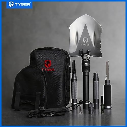 Tyger Auto Tyger Shovel TG-SV8U3217 Military Heavyduty Folding Compact Tool with 16-in-1 Multifunction for Off-Roading, Camping, Outdoor, Survivalist and Emergency
