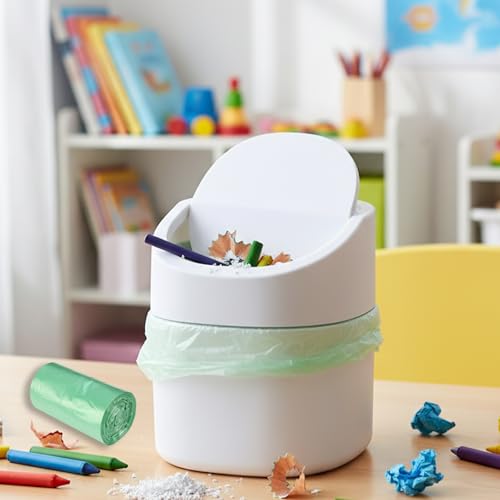 Rieoany Tischmülleimer mit Deckel 2L Mülleimer Bad Kleiner Mülleimer mit 1 Rollen Müllsäcke Papierkorb für Den Waschtisch Küche Wohnzimmer Badezimmer Büro Schreibtisch WC Auto Bett