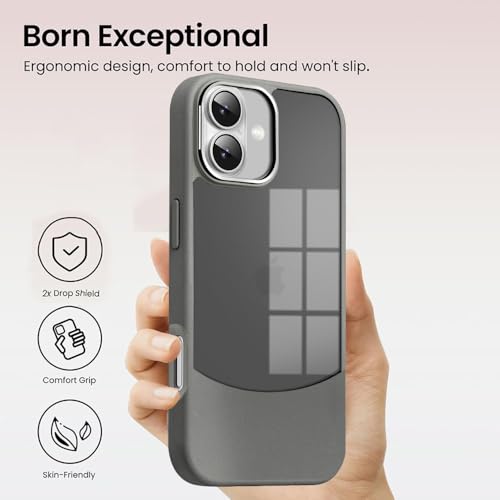 Image of KARWAN️Fusion Edge Leather Transparent Mobile Back Case | Slim Fit | Anti-Fingerprint| Scratch-Resistant | Premium Grip | Shockproof case | Back Cover for iPhone 16 || Grey