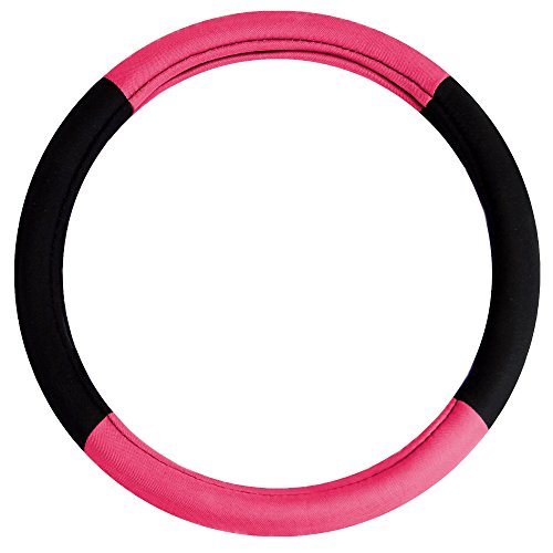 Image of FH Group Universal Fit Modernistic and Seat Belt Pads Combo Set Steering Wheel Cover Fits Most Cars, SUVs Pink