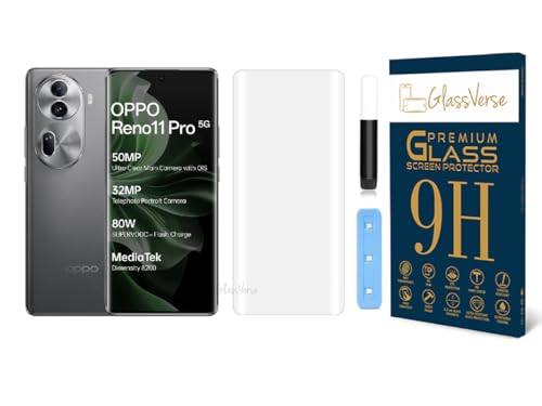 Image of GlassVerse Reno 11 Pro UV Tempered Glass Screen Protector. Pack Of 1 | 3D Curved Edge | 9H Hardness | Full UV Glue with UV Light | Anti-Scratch | Case Friendly | HD Clear. (6.7 Inches)