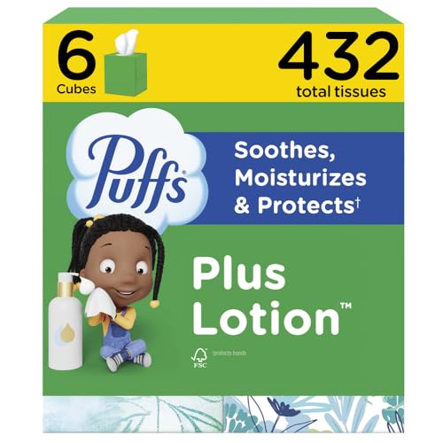 Image of Puffs Facial Tissue Plus Lotion, Mega Cube Box, 72 Tissues Per Box, 6 Count