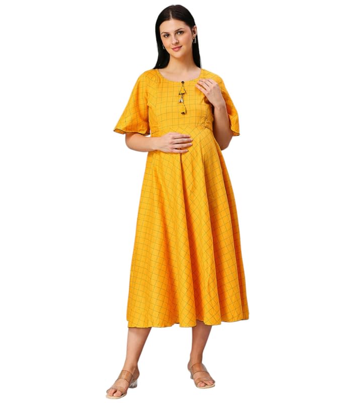 Image of DUMMY SHAPE Feeding Nighty | Maternity Dresses for Women Cotton Blend | Floral Pink Anarkali Kurta with Dual Nursing Zippers for Pregnancy & Breastfeeding | Gifts for Pregnant Women (