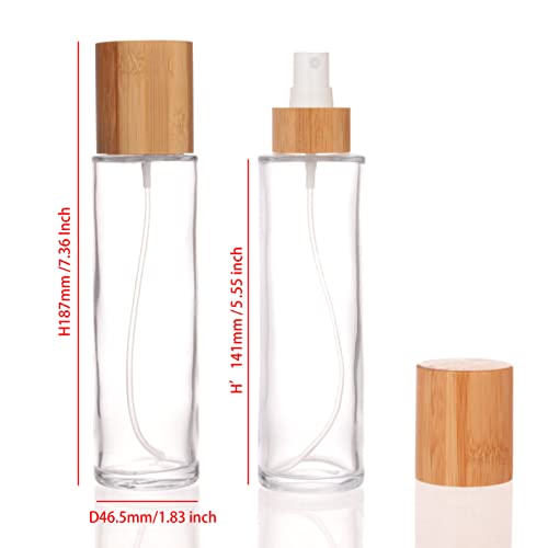 COSIDEA 4 pcs Empty 5oz /150ml bamboo lid clear glass spray bottle with fine mist despenser head for liquid perfume toiletries containers, toner bottles2