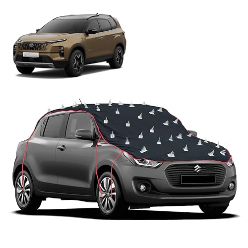 Image of Dog Protection Spike Car Cover for Tata Safari Bonnet to Roof Easy Installation with 4 Elastic Hook Strap | Anti-Scratch Soft Cotton Inner | Complete Protection from Street Dogs & Monkeys