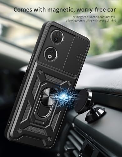 Image of Casodon Heavy Duty Back Case Cover for Honor X7B 5G, Shockproof Honor X7B Back Cover, Ring Case with Kickstand and Camera Protection Shutter - Black