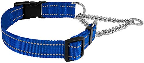 Collardirect Martingale Dog Collar With Stainless Steel Chain And Quick Release Buckle - Reflective Collar For Large, Medium, Small Dogs - Blue, Medium (Neck Size 14"-17") #TOP2